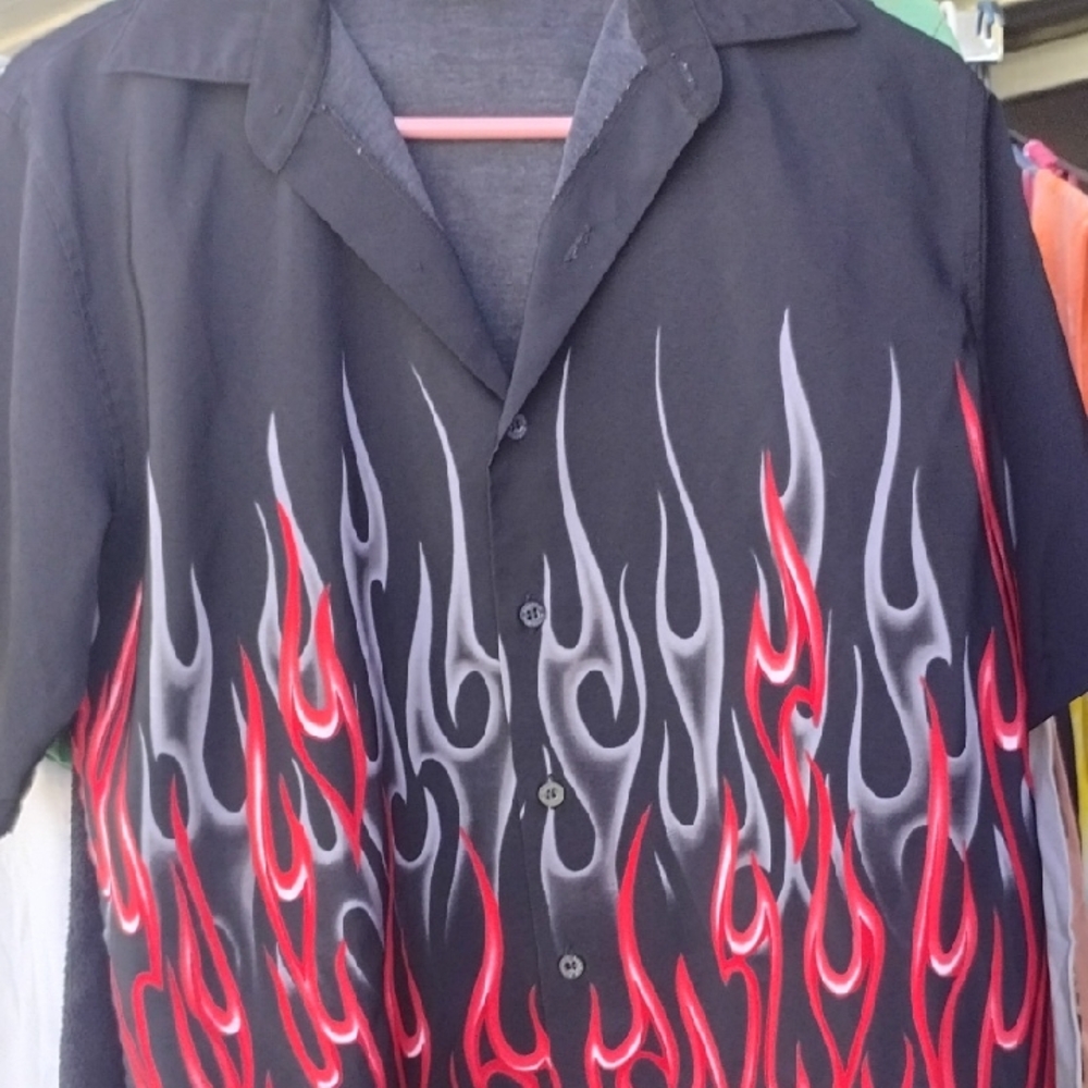 Kids Black Flame Button Down Shirt